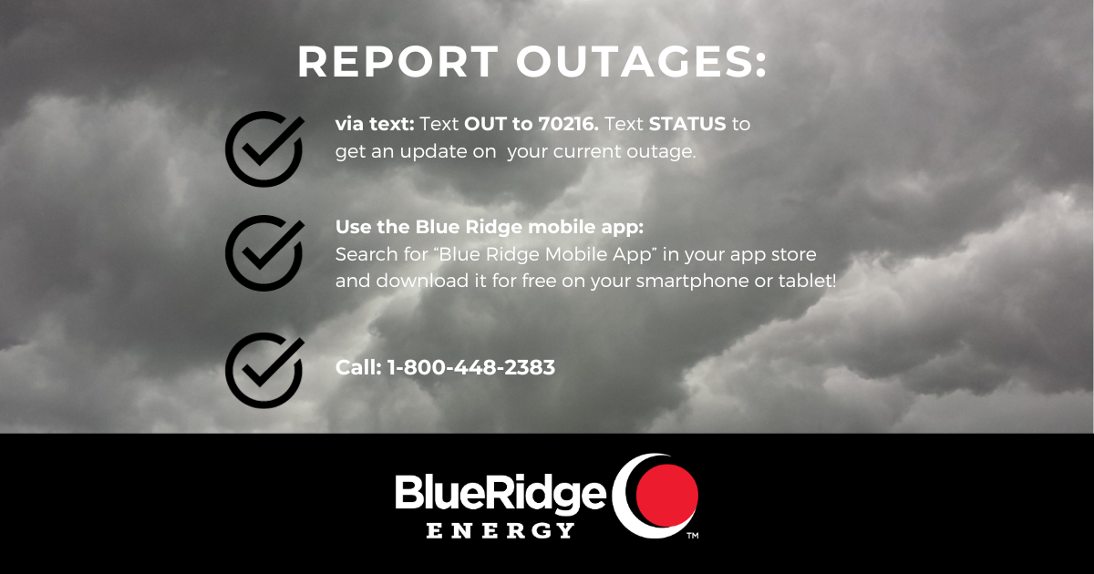 Blue Ridge Energy Advises Members Be Prepared for Severe Weather